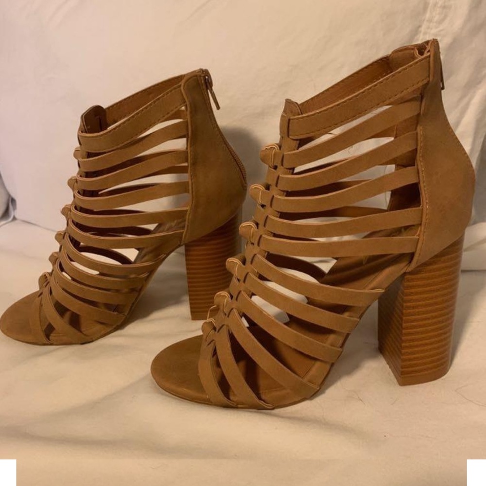 Tan strappy heels